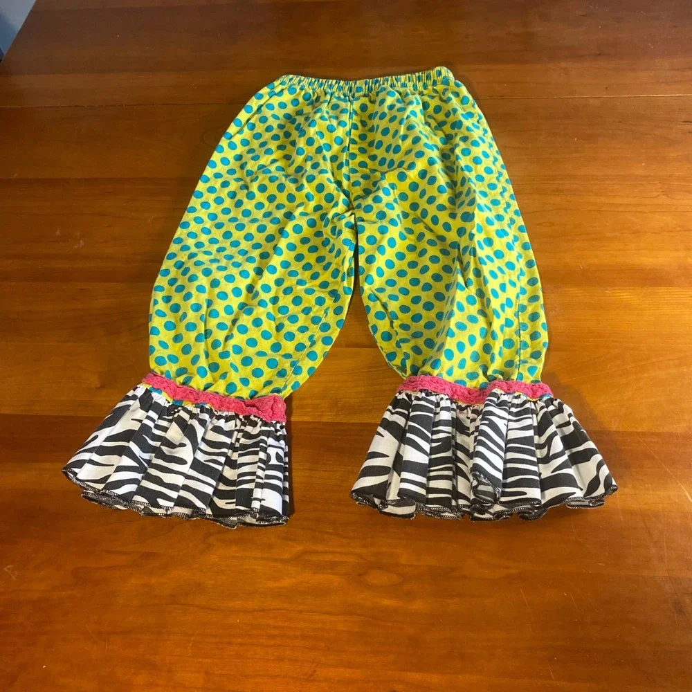 La Jenni Ruffle Pants Kids‎ Yellow Polka Dot Zebra Print SIZE 6X